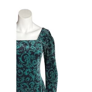 Vintage Laura Ashley Dress Women's 8 Green Black Velveteen 100% Cotton Goth